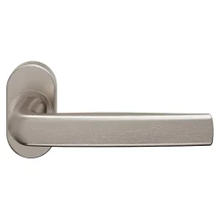 GoodHome Ensemble poignée sur rosace Incurvé à visser Primel effet nickel satin gris chromé- Poignée De Porte Extérieure