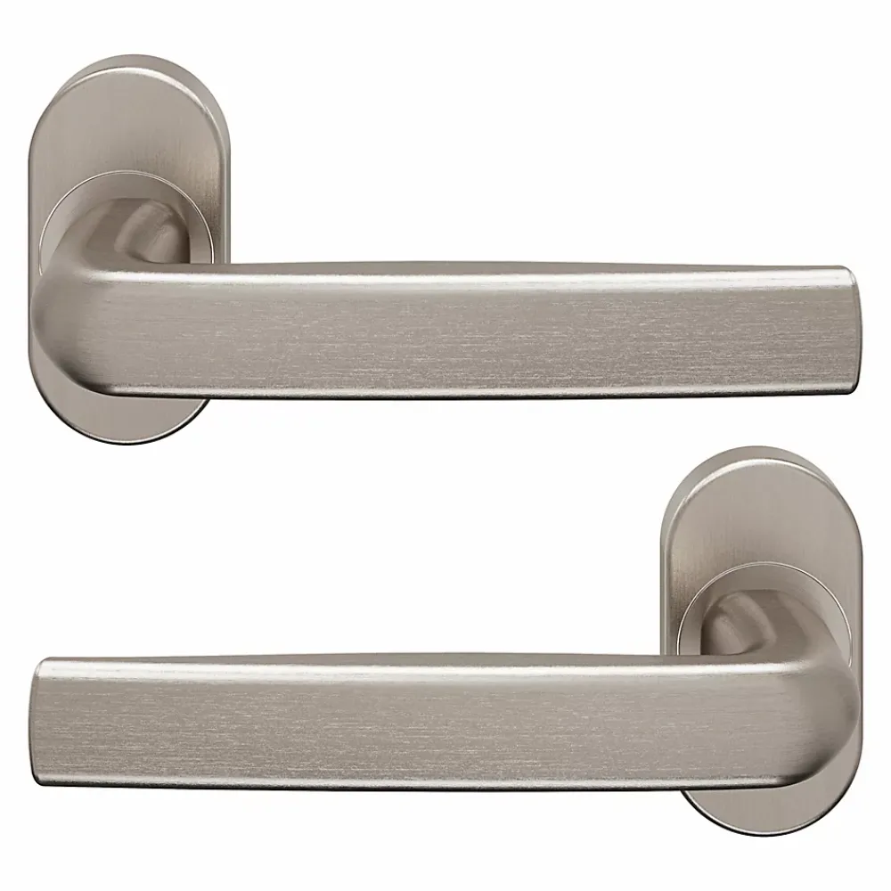 GoodHome Ensemble poignée sur rosace Incurvé à visser Primel effet nickel satin gris chromé- Poignée De Porte Extérieure