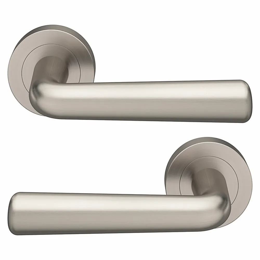 GoodHome Poignée De Porte<Ensemble poignée sur rosace rond à visser Dizel effet nickel satin gris Ø50mm