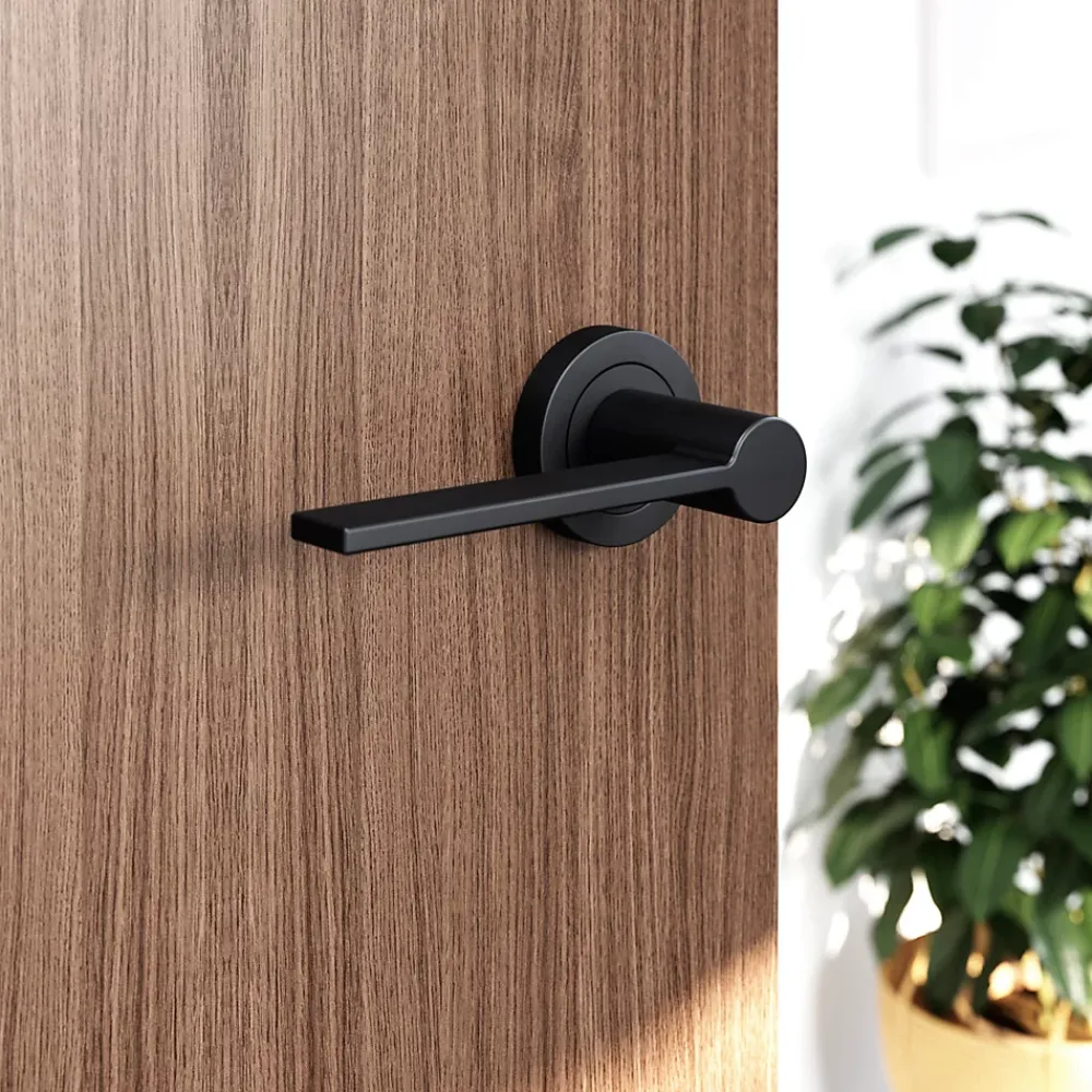 GoodHome Poignée De Porte<Ensemble poignée sur rosace Droit à visser Dotz mat noir Ø52mm