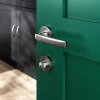 GoodHome Ensemble poignée sur rosace Incurvé à visser Primel effet nickel satin gris Ø52mm- Poignée De Porte
