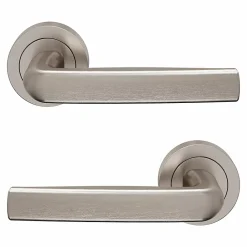 GoodHome Ensemble poignée sur rosace Incurvé à visser Primel effet nickel satin gris Ø52mm- Poignée De Porte