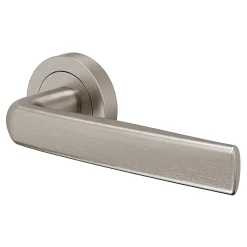 GoodHome Ensemble poignée sur rosace Incurvé à visser Primel effet nickel satin gris Ø52mm- Poignée De Porte