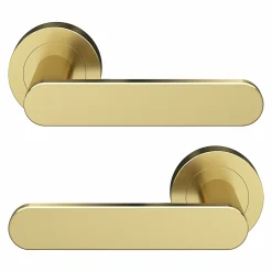 GoodHome Ensemble poignée sur rosace rond à visser Minzh effet laiton satin or Ø50mm- Poignée De Porte