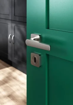 GoodHome Poignée De Porte<Ensemble poignée sur rosace rond à visser Kerver effet nickel satin gris Ø52.5mm