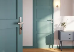 GoodHome Poignée De Porte<Ensemble poignée sur rosace rond à visser Kerver effet nickel satin gris Ø52.5mm