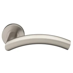 GoodHome Ensemble poignée sur rosace rond à visser Lagow acier inoxydable effet ino x satin gris Ø53mm- Poignée De Porte