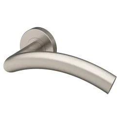 GoodHome Ensemble poignée sur rosace rond à visser Lagow acier inoxydable effet ino x satin gris Ø53mm- Poignée De Porte