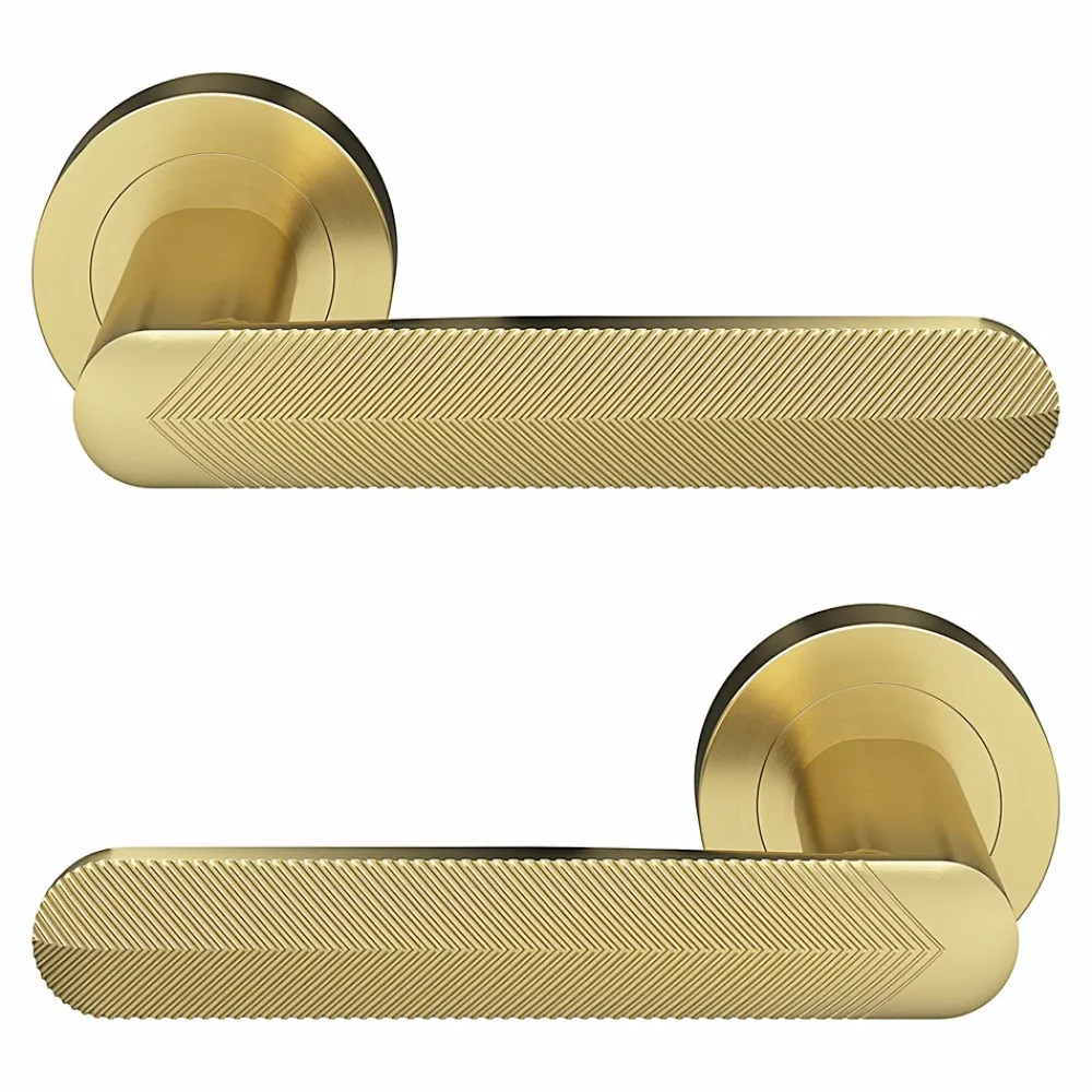 GoodHome Ensemble poignée sur rosace rond à visser Garlan effet laiton satin or Ø50mm- Poignée De Porte