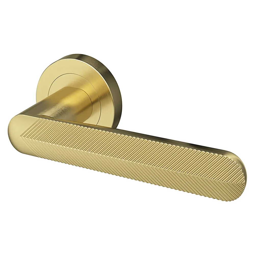 GoodHome Ensemble poignée sur rosace rond à visser Garlan effet laiton satin or Ø50mm- Poignée De Porte