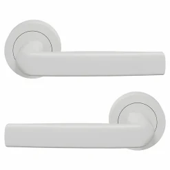 GoodHome Ensemble poignée sur rosace Incurvé à visser Primel mat blanc Ø52mm- Poignée De Porte