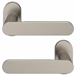 GoodHome Ensemble poignée sur rosace à visser Minzh effet nickel satin gris Ø63mm- Poignée De Porte Extérieure