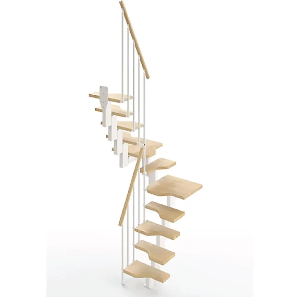 Matisere Escalier 2 quart tournant 9 marches - Hauteur à franchir de 2.01 à 2.37m - Largeur 61cm - Couleur naturel et blanc -- Escalier Quart Tournant