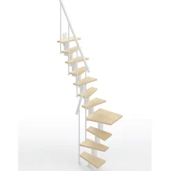 Matisere Escalier 1 quart tournant 13 marches - Hauteur à franchir de 2.80m à 3.32m - Largeur 60cm - Couleur bois et blanc -- Escalier Quart Tournant