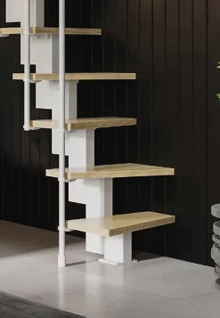 Matisere Escalier 1 quart tournant 11 marches - Hauteur à franchir de 2.40 à 2.84m - Largeur 60cm - Couleur bois et blanc -- Escalier Quart Tournant