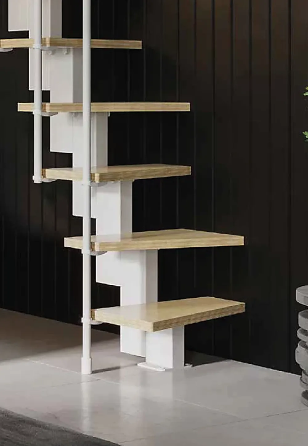 Matisere Escalier 1 quart tournant 11 marches - Hauteur à franchir de 2.40 à 2.84m - Largeur 60cm - Couleur bois et blanc -- Escalier Quart Tournant