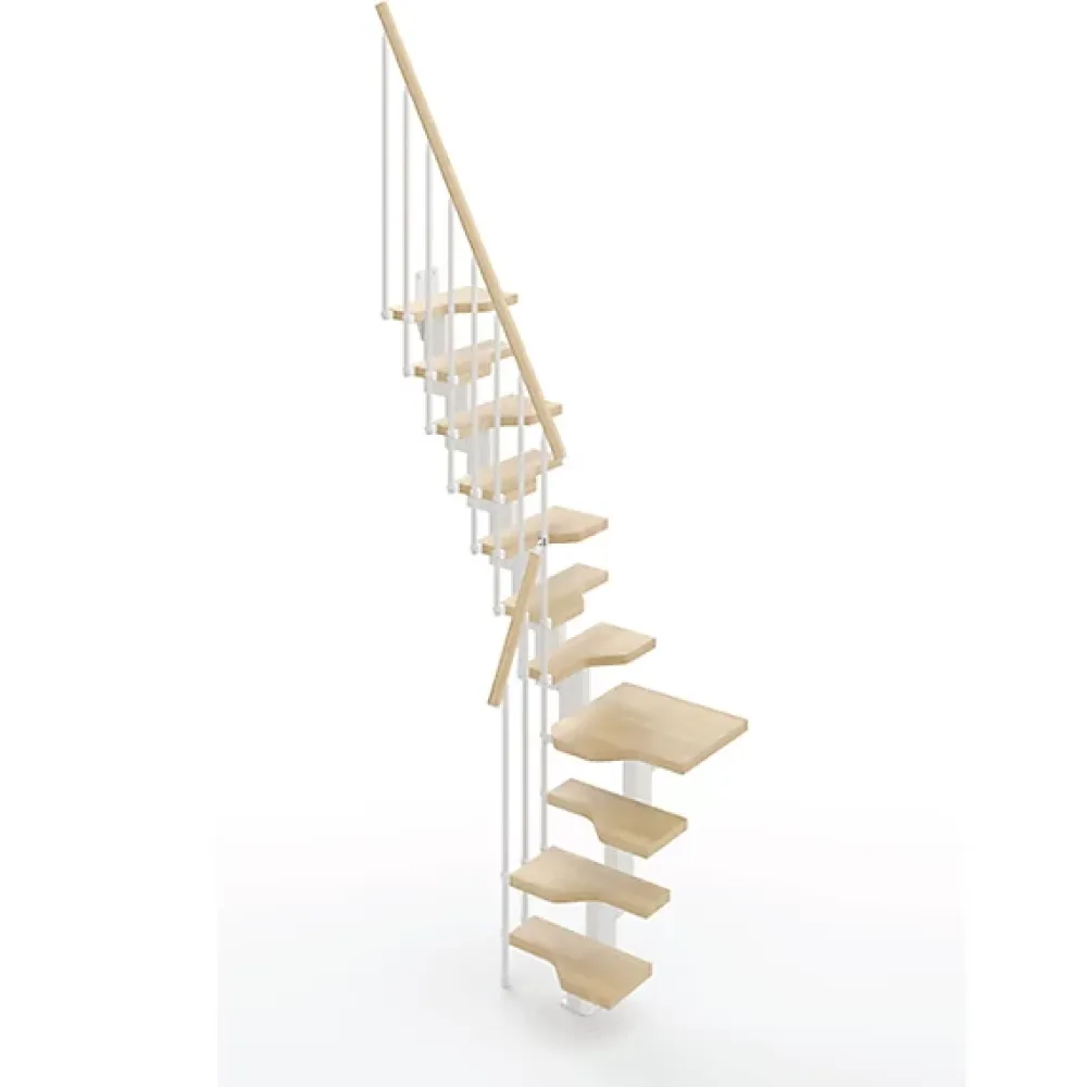 Matisere Escalier 1 quart tournant 14 marches - Hauteur à franchir de 3.01 à 3.57m - Largeur 61cm - Couleur naturel et blanc -- Escalier Quart Tournant