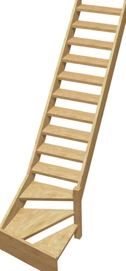 Escalier 1/4 tournant droit bois Normandie l.80 cm 13 marches sapin- Escalier Quart Tournant