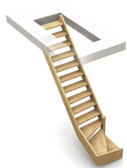 Escalier 1/4 tournant droit bois Normandie l.80 cm 13 marches sapin- Escalier Quart Tournant