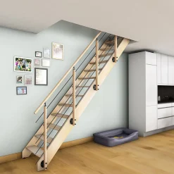 Kordo Escalier Droit<Escalier bois hêtre droit avec garde-corps, Nostra