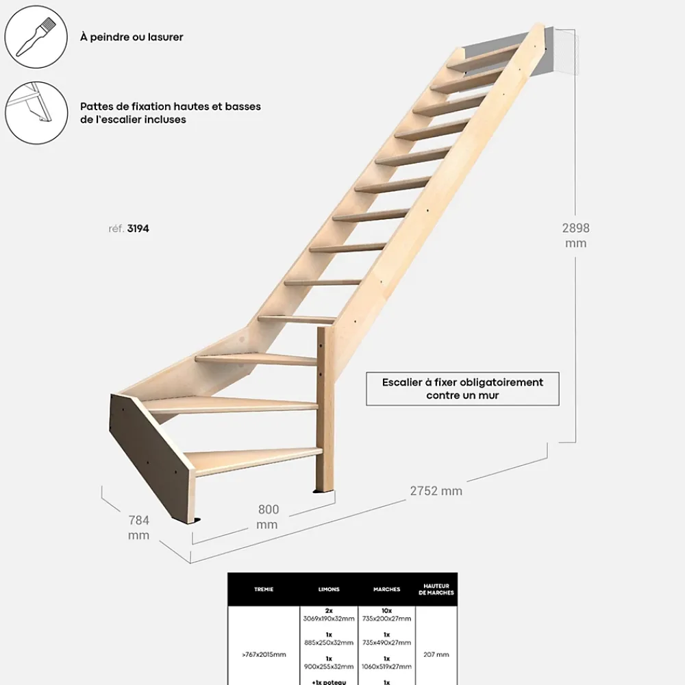 Kordo Escalier Quart Tournant<Escalier bois hêtre quart-tournant droit, Nostra