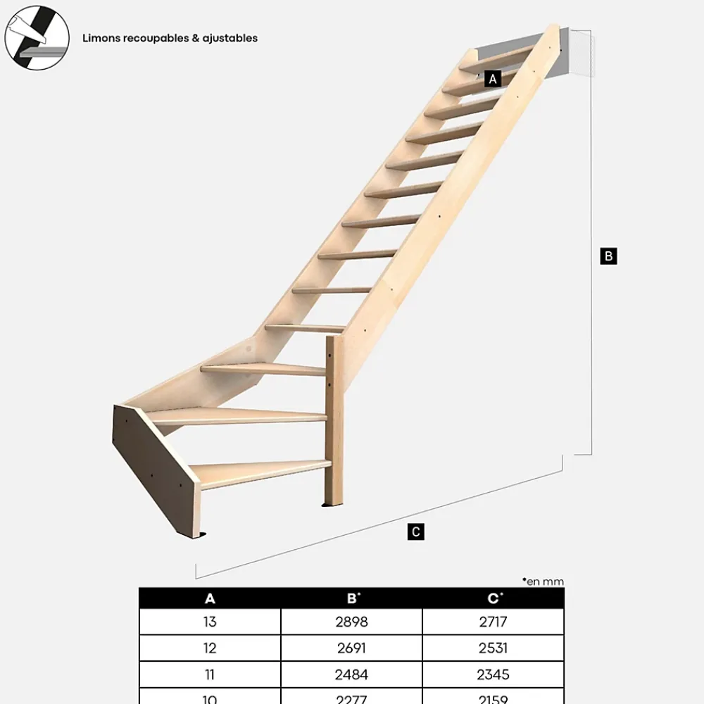 Kordo Escalier Quart Tournant<Escalier bois hêtre quart-tournant droit, Nostra