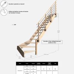 Kordo Escalier bois hêtre quart-tournant droit avec garde-corps, Nostra- Escalier Quart Tournant