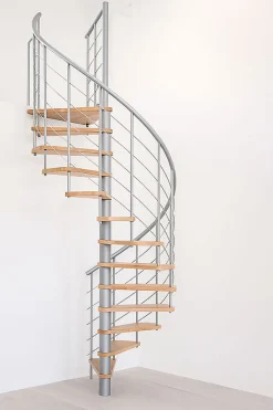 Matisere Escalier colimaçon 14 marches - Hauteur à franchir 2.75 à 3.29m - Structure grise et marche hêtre - Diamètre 100cm - VENE100/GH-14- Escalier Quart Tournant