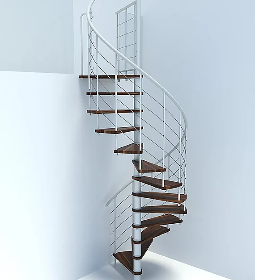 Matisere Escalier colimaçon 9 marches - Diamètre 140cm - Hauteur à franchir 1.76 à 2.12m - Blanc et Noyer - VENE140-SBMNOY-9- Escalier Colimaçon