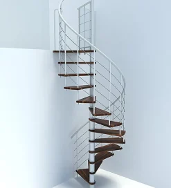Matisere Escalier colimaçon 12 marches - Diamètre 140cm - Hauteur à franchir 2.34 à 2.82m - Blanc et Noyer - VENE140-SBMNOY-12- Escalier Colimaçon