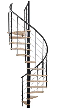 Matisere Escalier colimaçon 12 marches - Hauteur à franchir 2.34 à 2.82m - Structure noire et marche hêtre - Diamètre 100cm - VENE100/NH-12- Escalier Quart Tournant