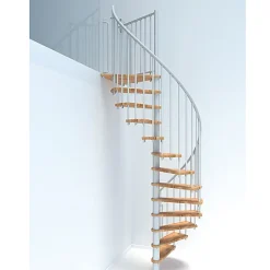 Matisere Escalier colimaçon 14 marches - Hauteur à franchir 2.76 à 3.29m - Diamètre 120cm - Structure blanche et marche hêtre -- Escalier Colimaçon