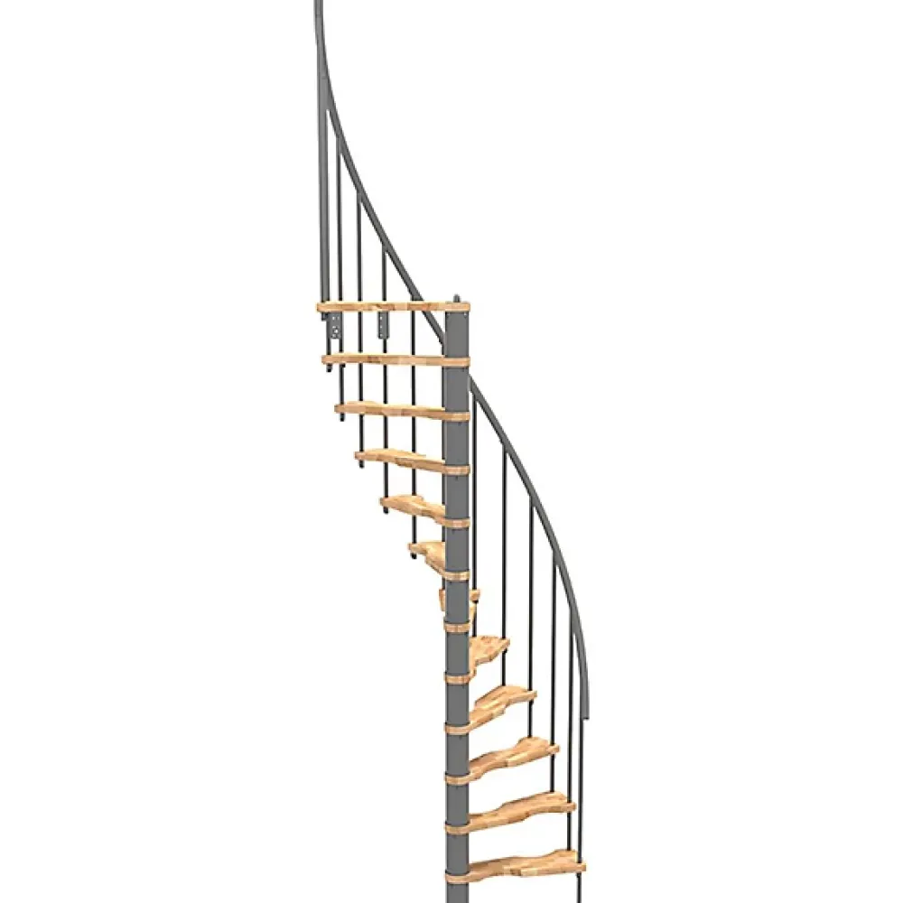 Matisere Escalier colimaçon 8 marches - Hauteur à franchir 1.71 à 2.12m - Structure grise et marche hêtre - Diamètre 140cm - SUON140/GH-8- Escalier Quart Tournant