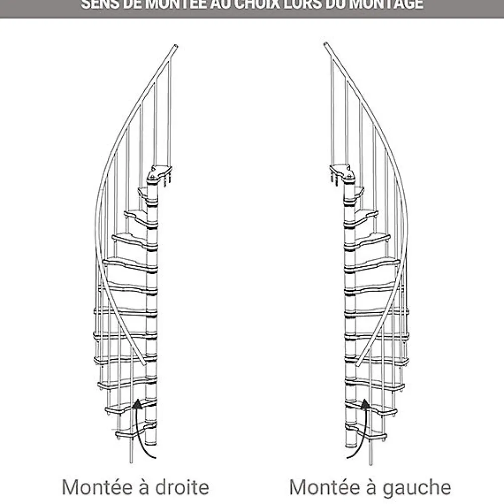 Matisere Escalier colimaçon 8 marches - Hauteur à franchir 1.71 à 2.12m - Structure grise et marche hêtre - Diamètre 140cm - SUON140/GH-8- Escalier Quart Tournant