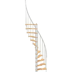Matisere Escalier colimaçon 8 marches - Hauteur à franchir 1.71 à 2.12m - Structure blanche et marche hêtre - Diamètre 120cm - SUON120/BH-8- Escalier Quart Tournant