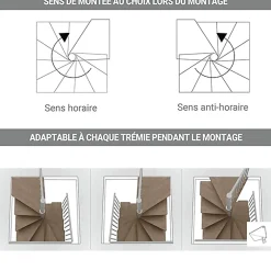 Matisere Escalier Colimaçon<Escalier colimaçon 10 marches - Haut. à franchir 2.05 à 2.40m - Diam. 180cm - Trémie carrée - Struct. grise / marches Naturel -