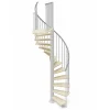 Matisere Escalier colimaçon 13 marches - Hauteur à franchir 2.67 à 3.12m - Diamètre 138cm - Bois et blanc - Sens anti-horaire -- Escalier Colimaçon