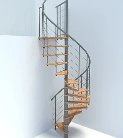 Matisere Escalier Colimaçon<Escalier colimaçon 12 marches - Diamètre 160cm - Hauteur à franchir 2.34 à 2.82m - Structure grise et marche hêtre - VENE160/GH-12
