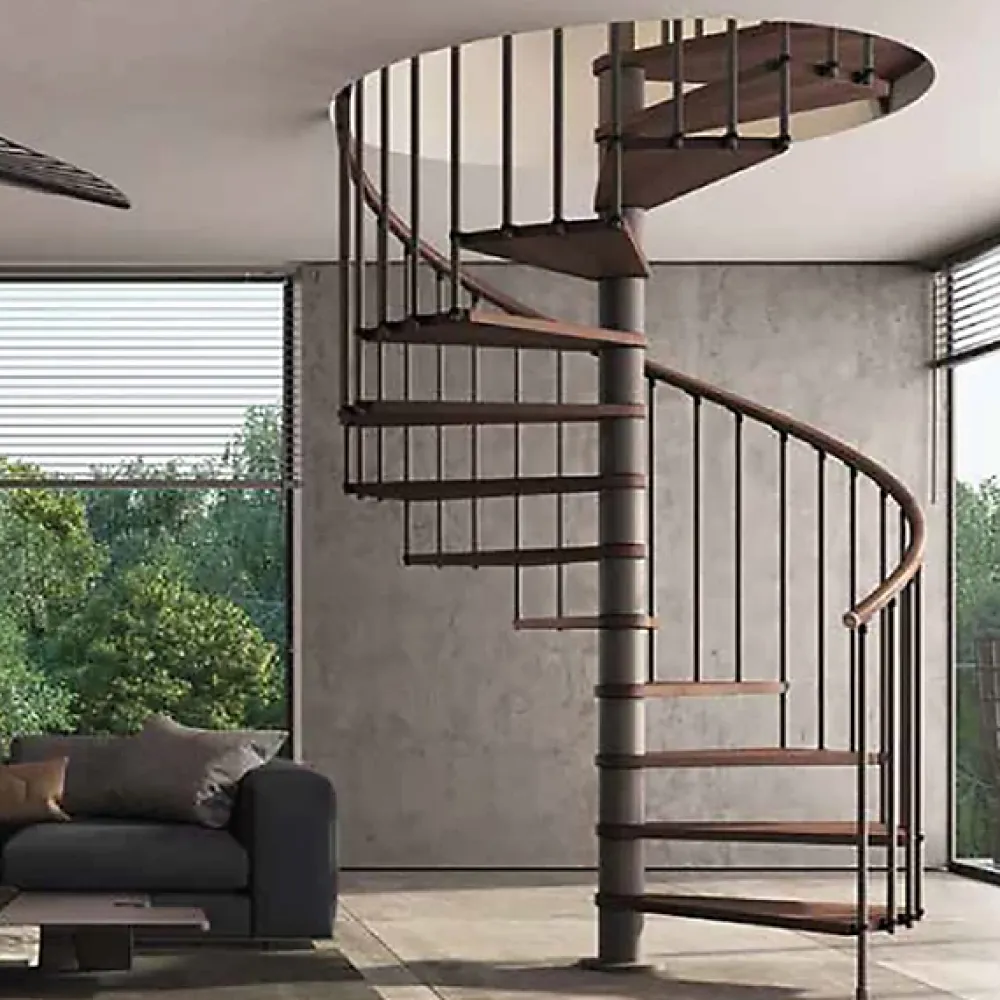 Matisere Escalier colimaçon 11 marches - Hauteur à franchir de 2.26m à 2.64m - Diamètre 1.05m - Structure anthracite et marche noyer -- Escalier Quart Tournant