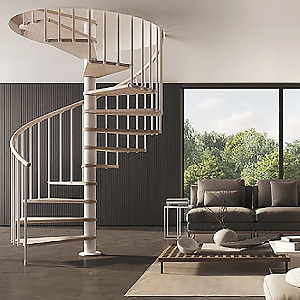 Matisere Escalier colimaçon 11 marches - Hauteur à franchir de 2.26m à 2.64m - Diamètre 1.05m - Structure anthracite et marche noyer -- Escalier Quart Tournant