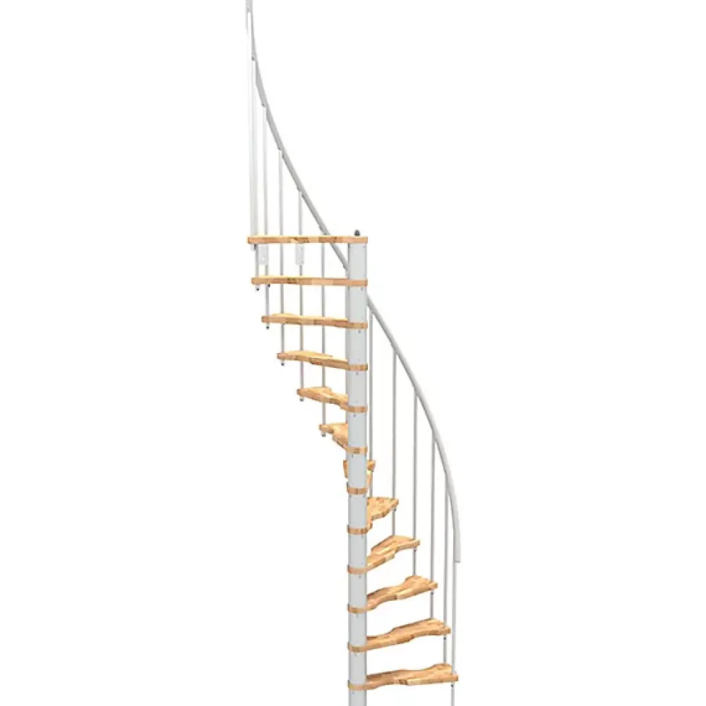 Matisere Escalier colimaçon 9 marches - Hauteur à franchir 1.90 à 2.35m - Structure blanche et marche hêtre - Diamètre 120cm - SUON120/BH-9- Escalier Quart Tournant