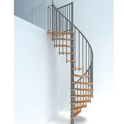 Matisere Escalier Colimaçon<Escalier colimaçon 14 marches - Hauteur à franchir 2.76 à 3.29m - Diamètre 120cm - Structure grise et marche hêtre - BERL120-GH-14