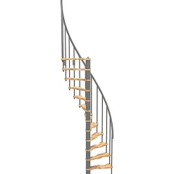 Matisere Escalier colimaçon 12 marches - Hauteur à franchir 2.47 à 3.05m - Structure grise et marche hêtre - Diamètre 140cm - SUON140/GH-12- Escalier Quart Tournant