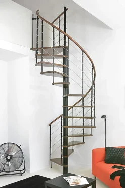 Matisere Escalier Colimaçon<Escalier colimaçon 15 marches - Diamètre 160cm - Hauteur à franchir 3.04 à 3.52m - Structure blanche et marche hêtre -