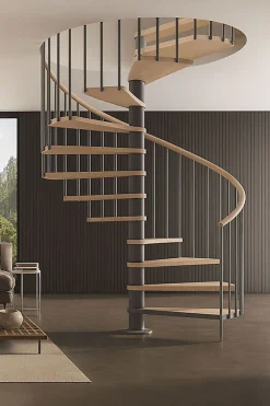 Matisere Escalier colimaçon 12 marches - Haut. à franchir 2.46 à 2.88m - Diam. 180cm - Trémie ronde - Struct. anthracite / marches Naturel- Escalier Colimaçon