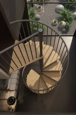 Matisere Escalier colimaçon 12 marches - Haut. à franchir 2.46 à 2.88m - Diam. 180cm - Trémie ronde - Struct. anthracite / marches Naturel- Escalier Colimaçon