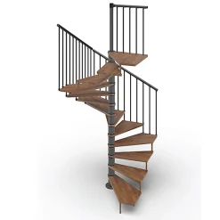Matisere Escalier colimaçon 12 marches - Haut. à franchir 2.46 à 2.88m - Diam. 140cm - Trémie carrée - Struct. anthracite / marches noyer -- Escalier Colimaçon