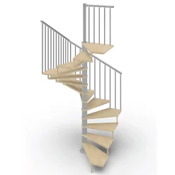 Matisere Escalier colimaçon 10 marches - Haut. à franchir 2.05 à 2.40m - Diam. 140cm - Trémie carrée - Struct. grise / marches naturel -- Escalier Colimaçon