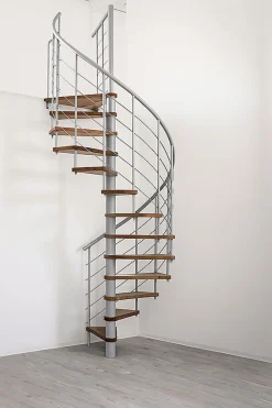 Matisere Escalier colimaçon 14 marches - Diamètre 160cm - Hauteur à franchir 2.75 à 3.29m - Structure grise et marche hêtre - VENE160/GH-14- Escalier Colimaçon