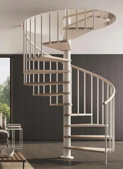 Matisere Escalier Quart Tournant<Escalier colimaçon 13 marches - Hauteur à franchir de 2.67m à 3.12m - Diamètre 1.05m - Structure blanche et marche naturel -
